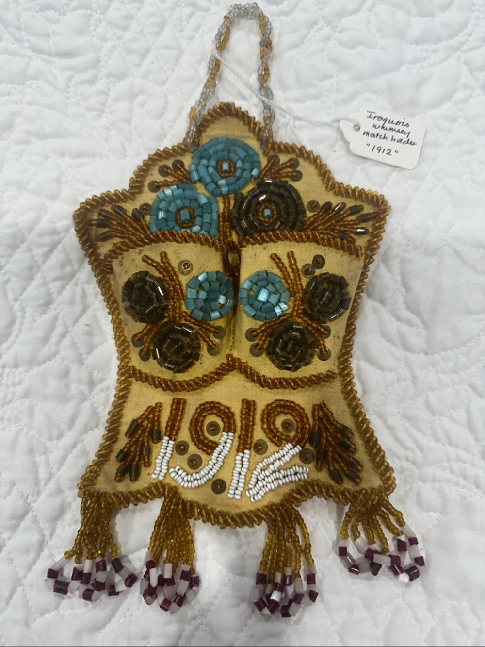 Beaded Floral Accent Pouch in Yellow and Turquoise Iroquois match holder